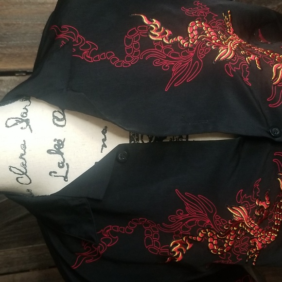 Silver Point-Retro Dragon Button Up Shirt-Size Medium - Picture 3 of 12